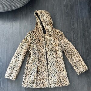 Leopard Print Faux Fur Hooded Coat – Cozy Winter Statement Jacket